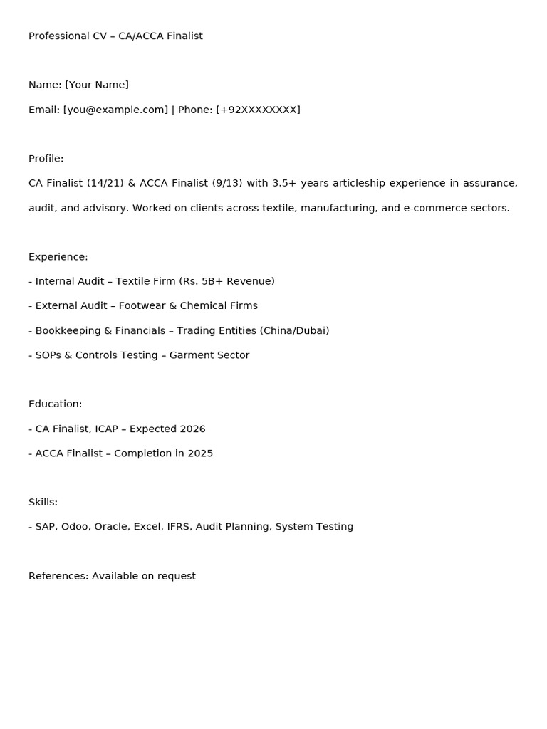 ACCA CV Template for Finalists | PDF