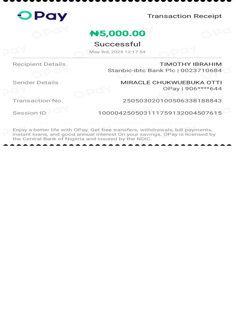 Successful OPay Transaction Receipt | PDF