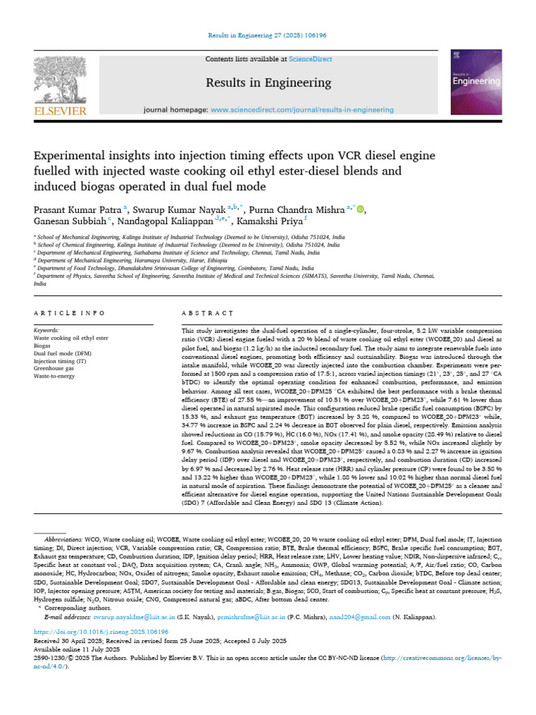 Experimental Insights Into Injection Timing Effects Upon VCR Diesel ...