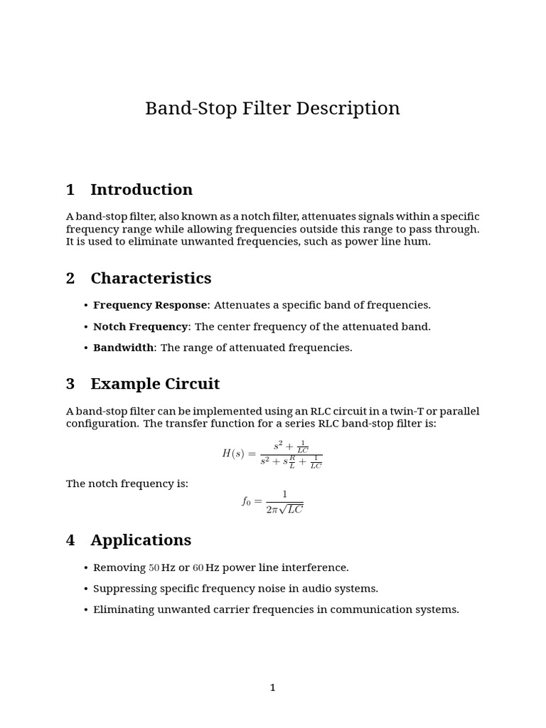Band-Stop Filter Overview and Applications | PDF