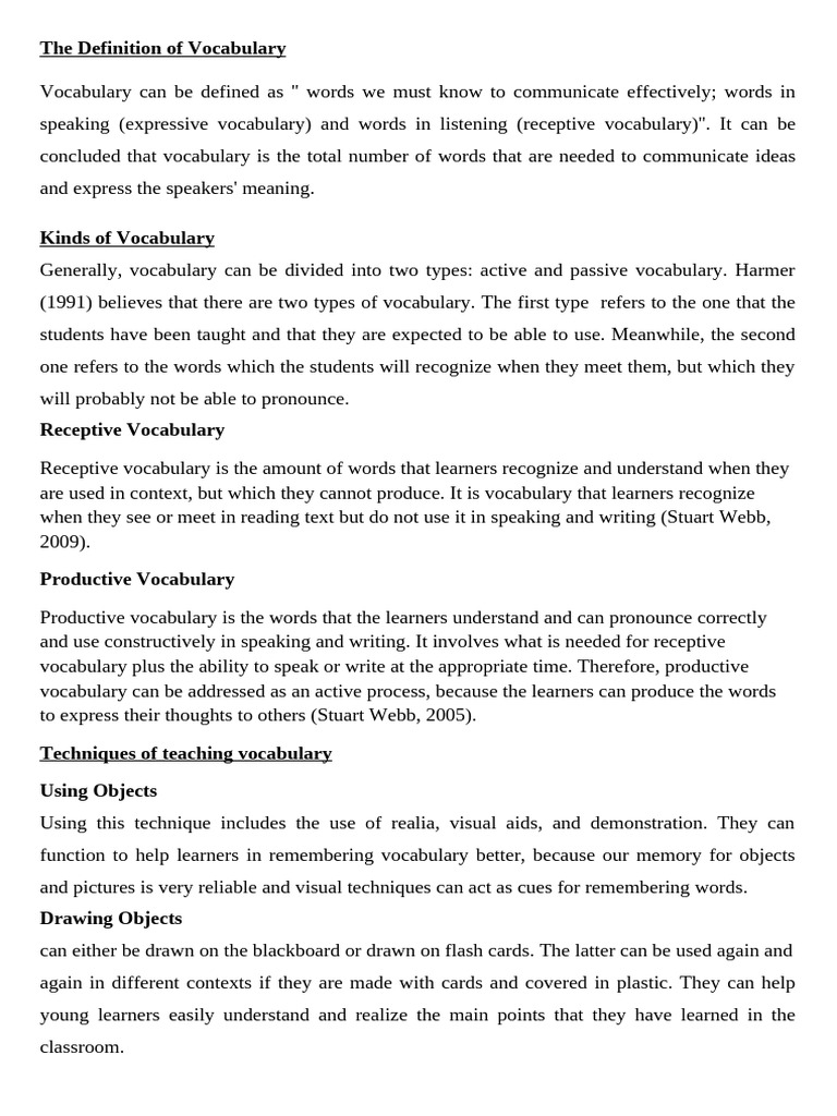 Understanding Vocabulary Definitions | PDF | Vocabulary | Cognition