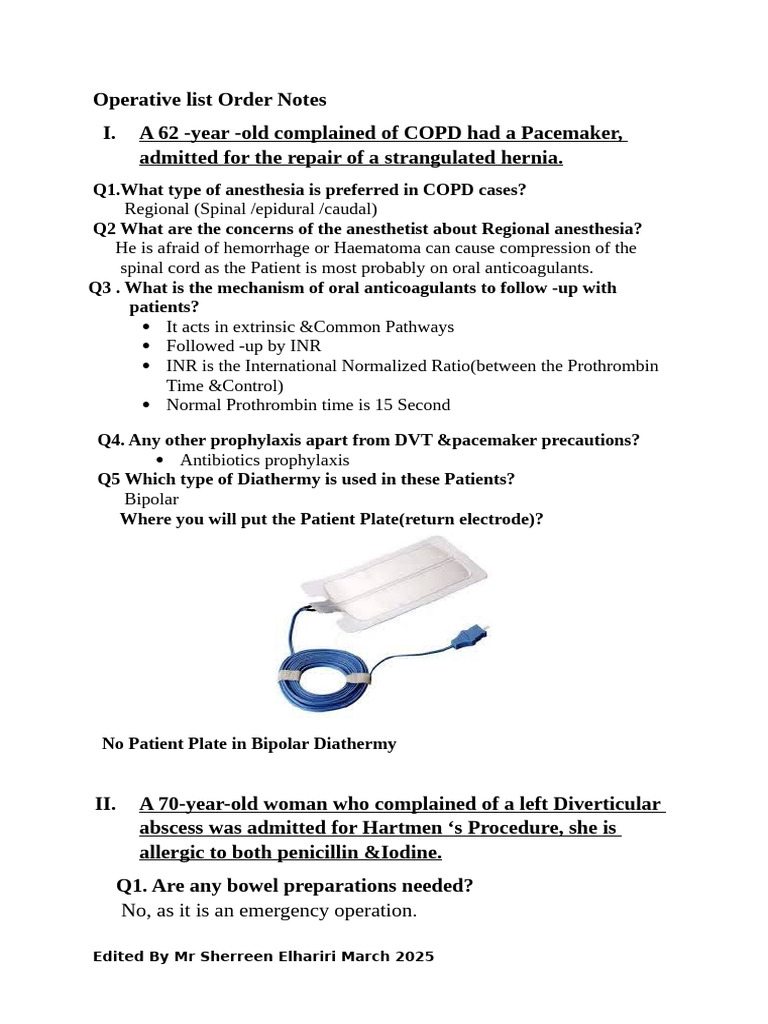 Operative List Order Notes | PDF | Ischemia | Medicine