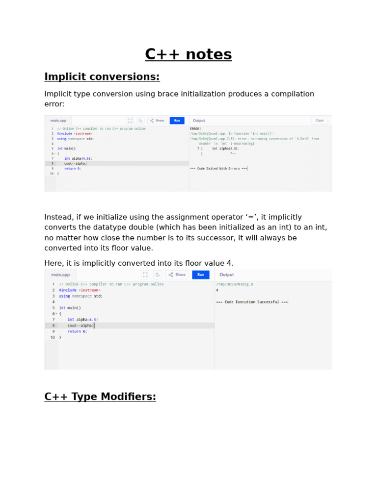 C++ Implicit Conversions & Type Modifiers | PDF