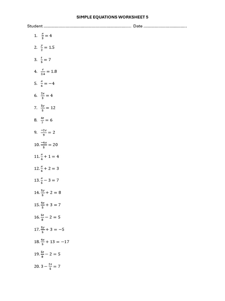 Simple Equations Worksheet 5 | PDF