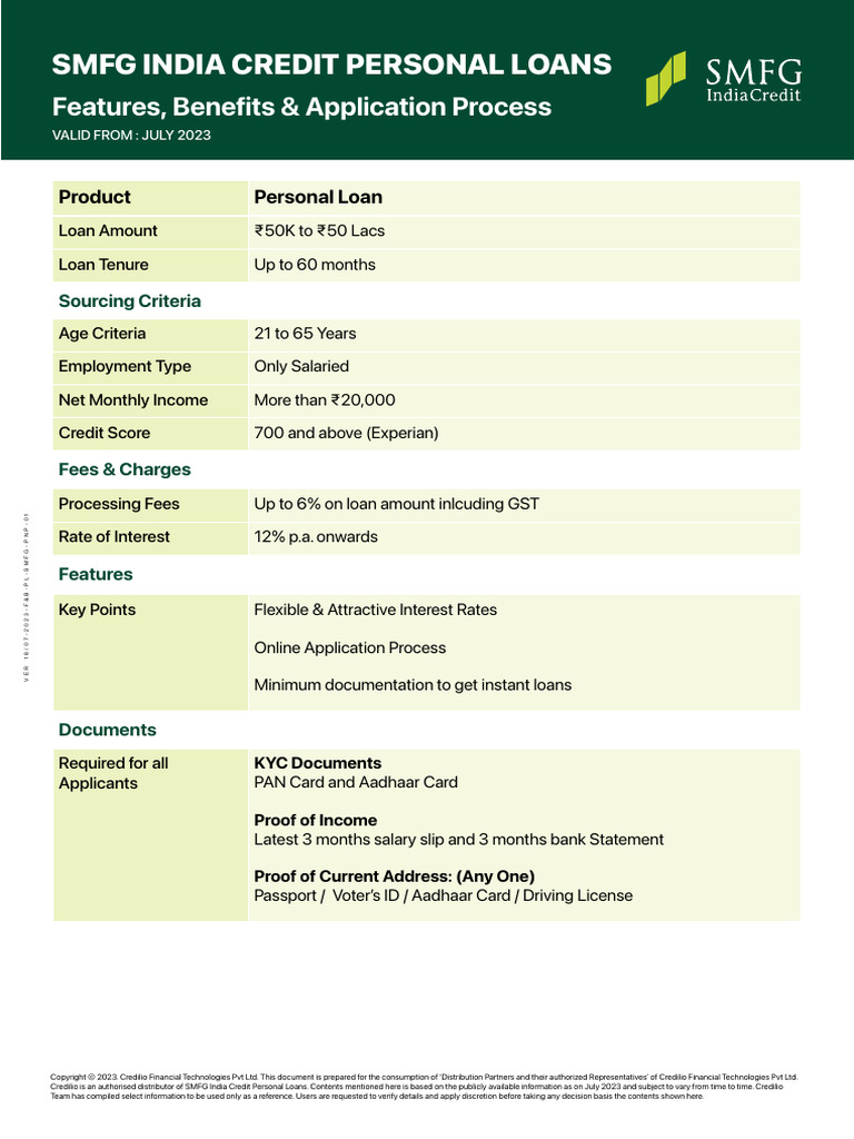 SMFG Personal Loan Application Guide | PDF | Loans