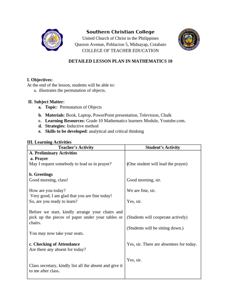 Permutation of Objects Lesson Plan | PDF | Multiplication | Learning