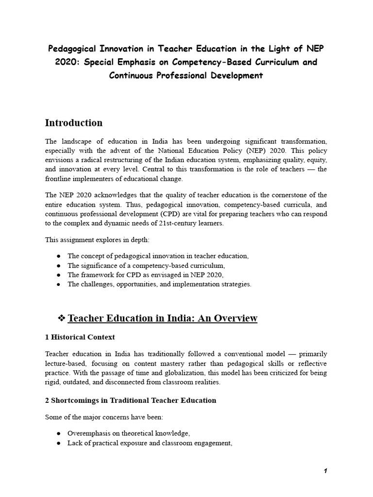 NEP 2020: Innovating Teacher Education | PDF | Pedagogy | Teacher Education