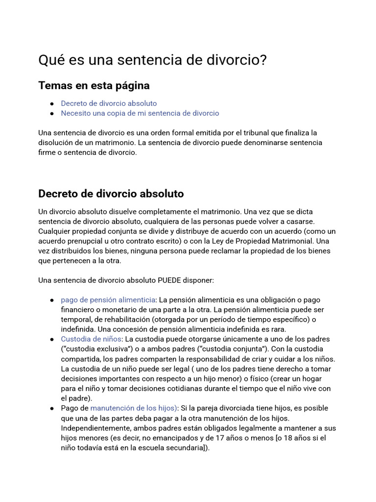 Qué es una sentencia de divorcio | PDF | Divorcio | Pensión alimenticia