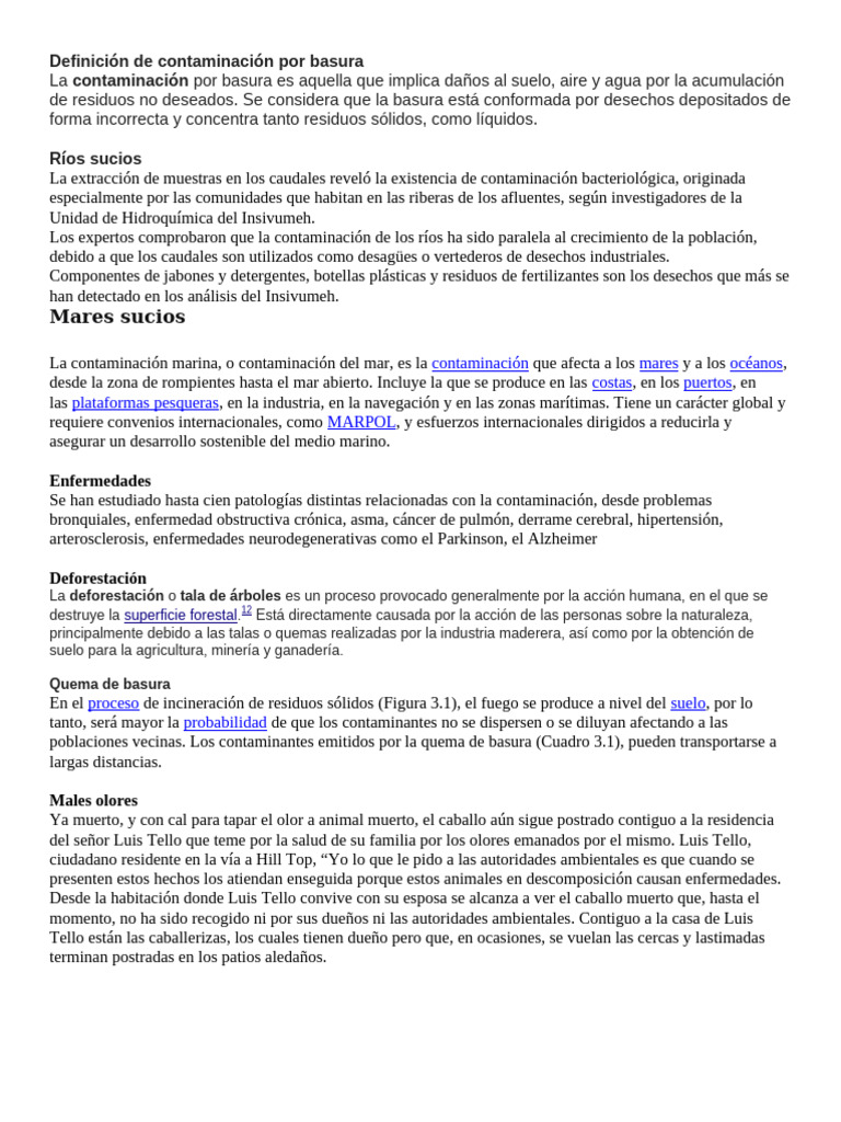 Contaminación por Basura: Impacto y Causas | PDF | Contaminación | Residuos