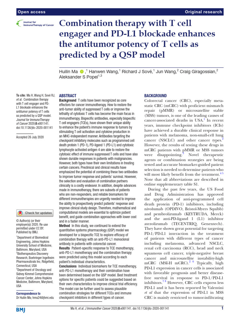 Combination Therapy With T Cell Engager and PD-L1 Blockade Enhances The ...