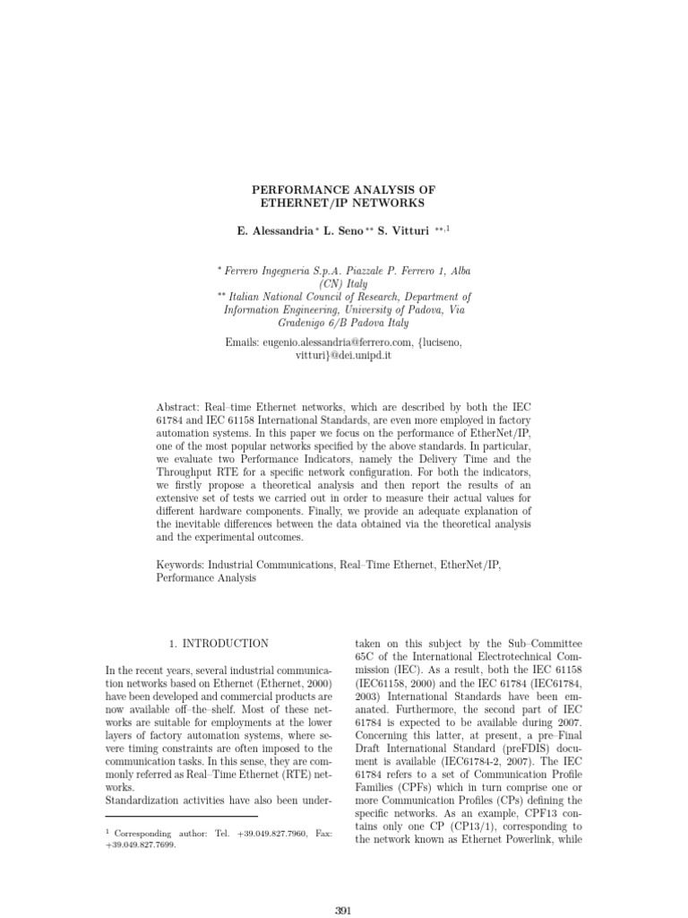 EtherNet/IP Network Performance Analysis | PDF | Internet Protocol ...