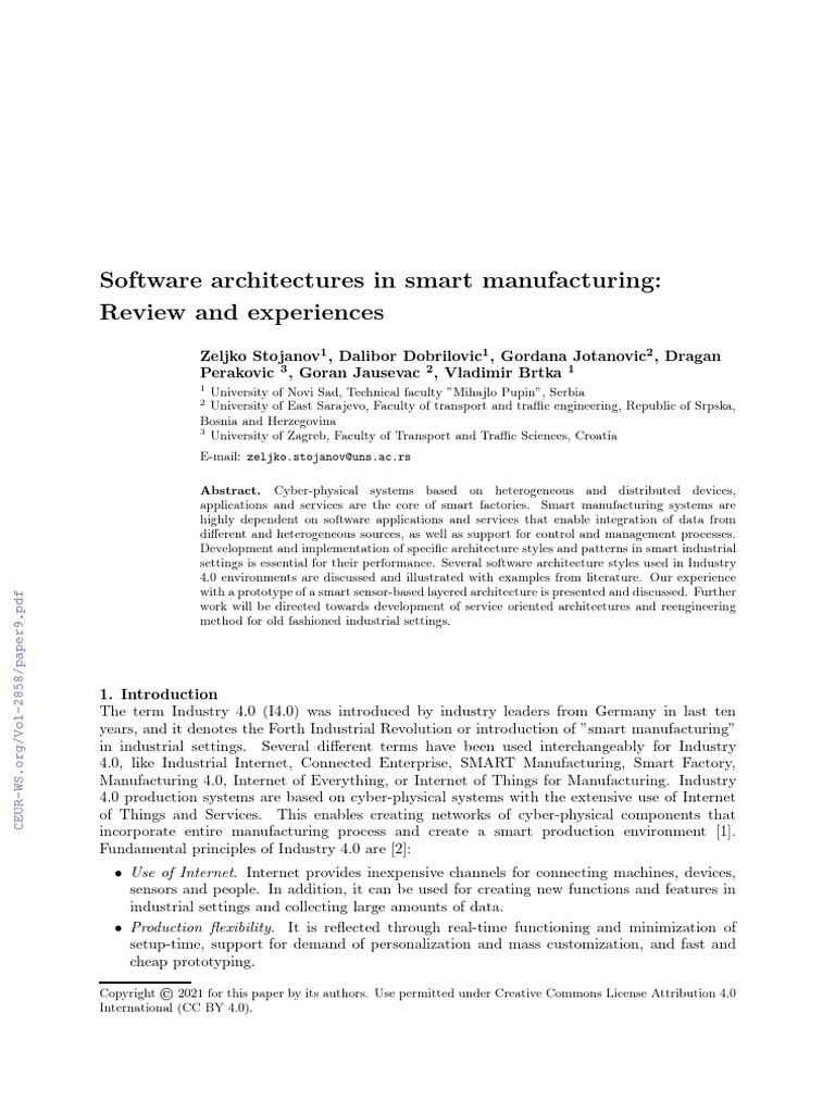 Software Architectures in Smart Manufacturing Review and Experiences ...
