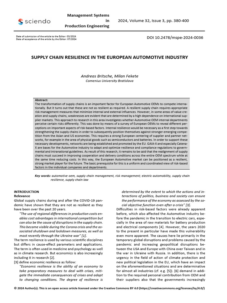 Enhancing Automotive Supply Chain Resilience | PDF | Supply Chain | Risk