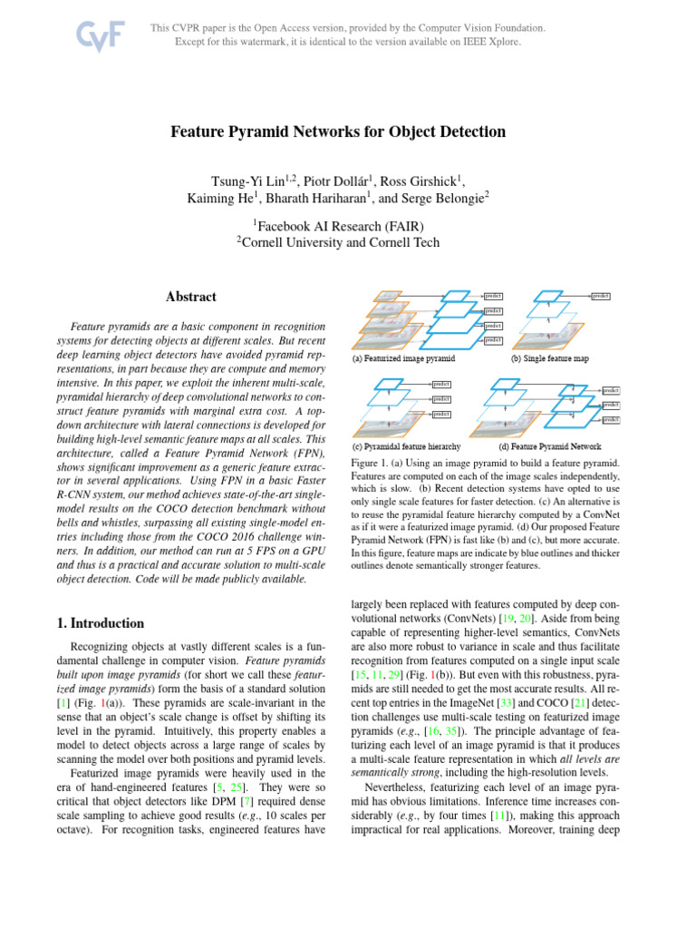 Lin Feature Pyramid Networks CVPR 2017 Paper | PDF | Image Segmentation ...