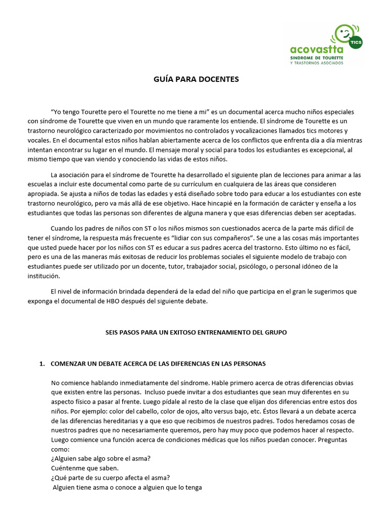 Guía Educativa sobre el Síndrome de Tourette | PDF | Síndrome de Tourette