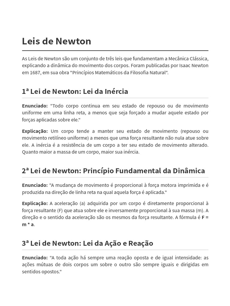 Leis de Newton e Biomecânica Aplicada | PDF | Força | Leis do Movimento ...