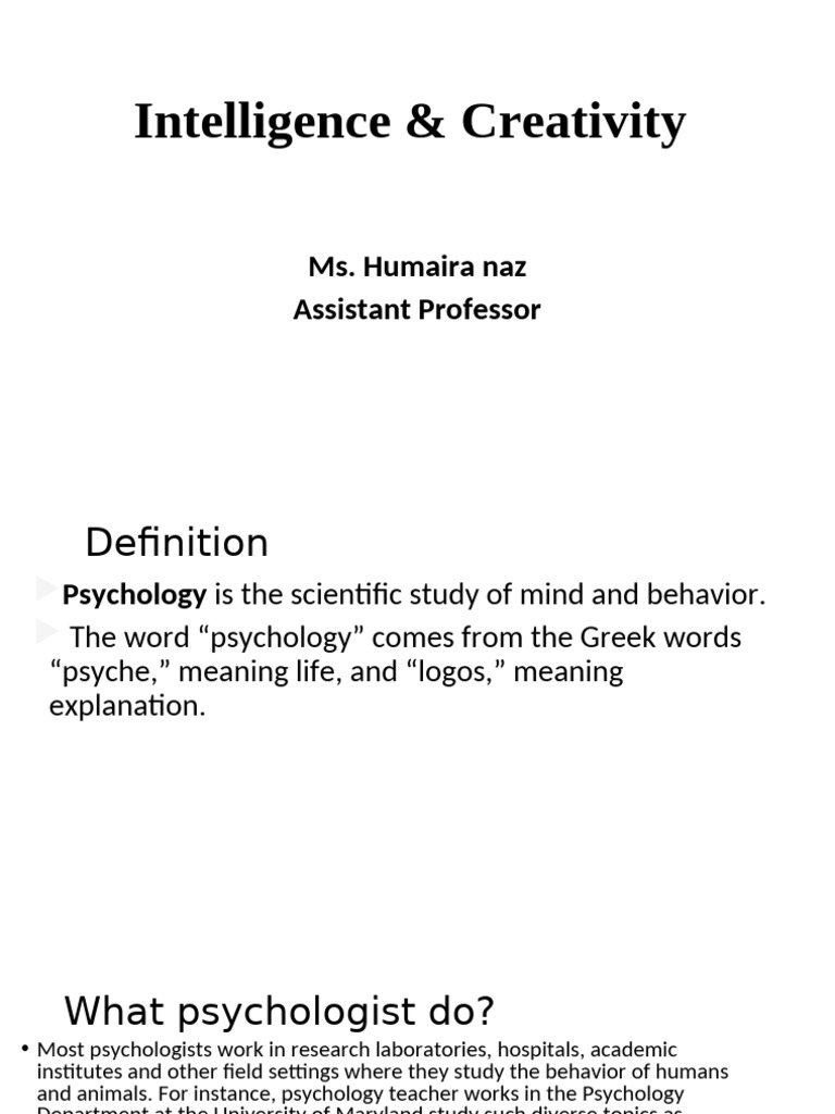 Understanding Intelligence and Creativity | PDF | Wechsler Adult ...