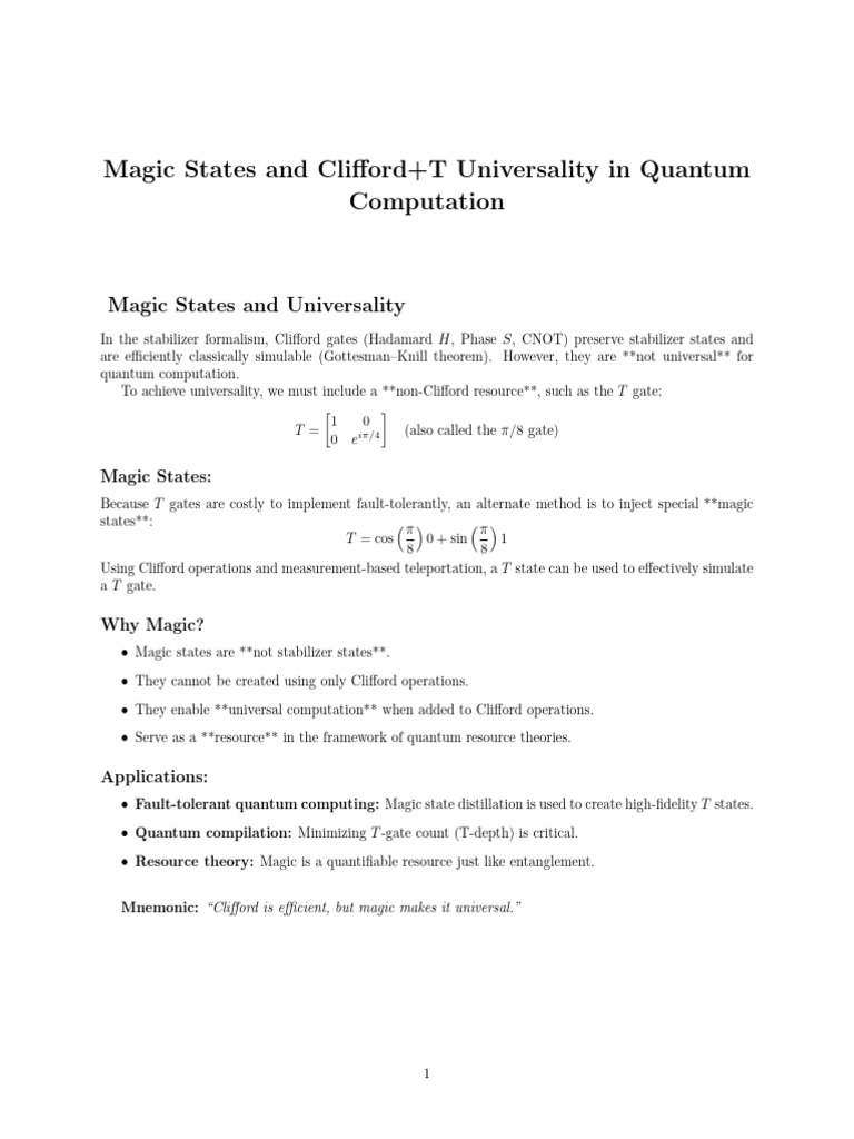 Magic States and Clifford+T in Quantum Computing | PDF | Quantum ...