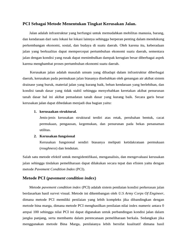 Metode PCI untuk Evaluasi Kerusakan Jalan | PDF