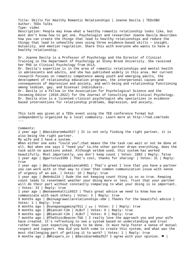 Comments Skills For Healthy Romantic Relationships Joanne Davila