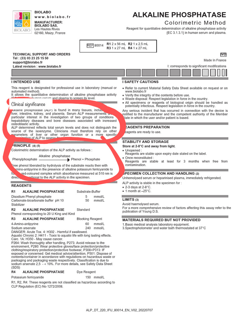 Alkaline Phosphatase Test Procedure | PDF