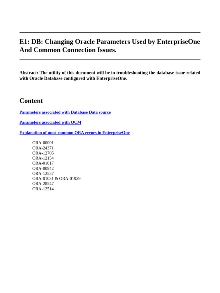 Oracle Parameter Changes for E1 Issues | PDF | Databases | Database Index