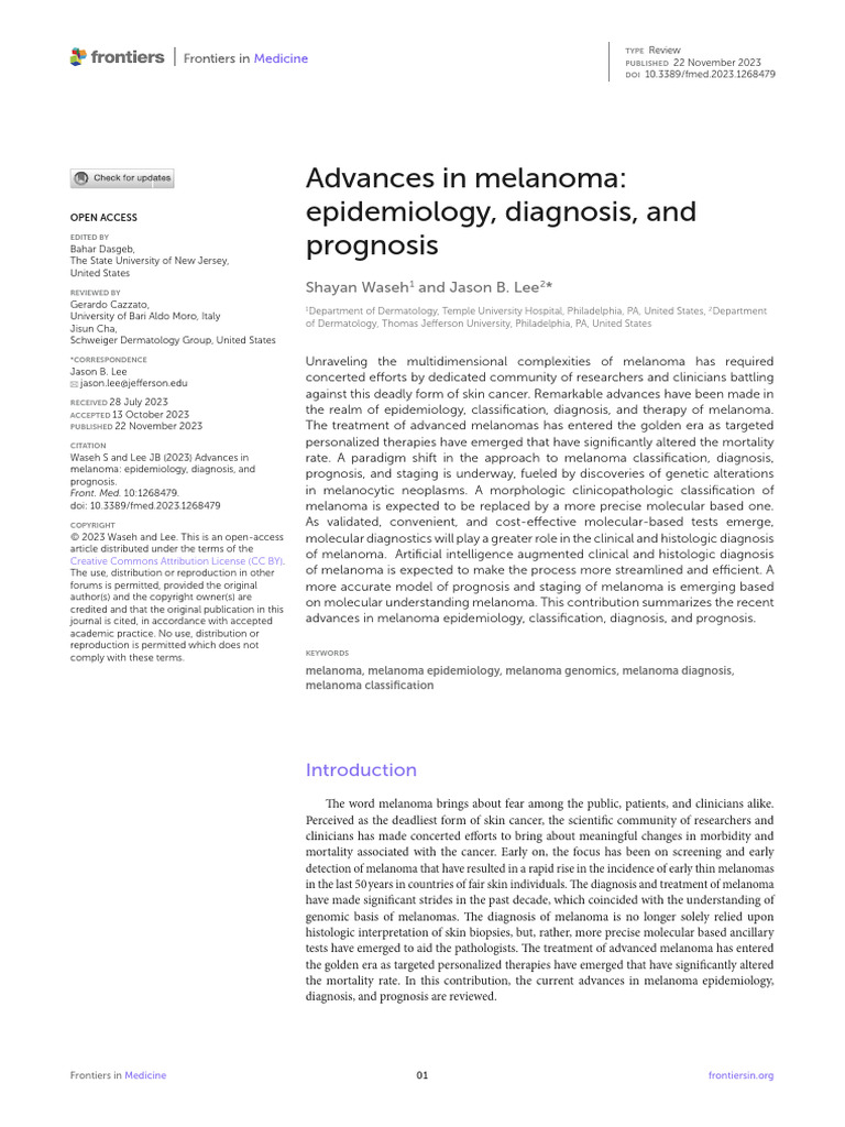 Advances in Melanoma: Diagnosis & Prognosis | PDF | Melanoma | Cancer