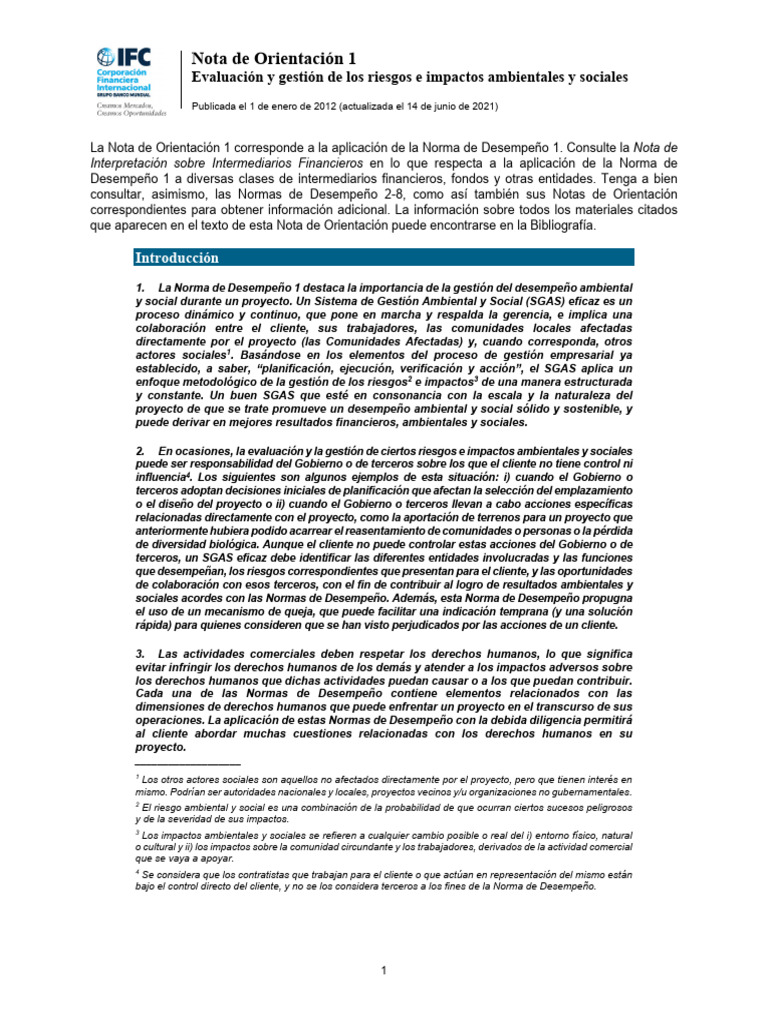 Ifc Ps Guidance Note 1 Es | PDF | Evaluación del ciclo de vida ...