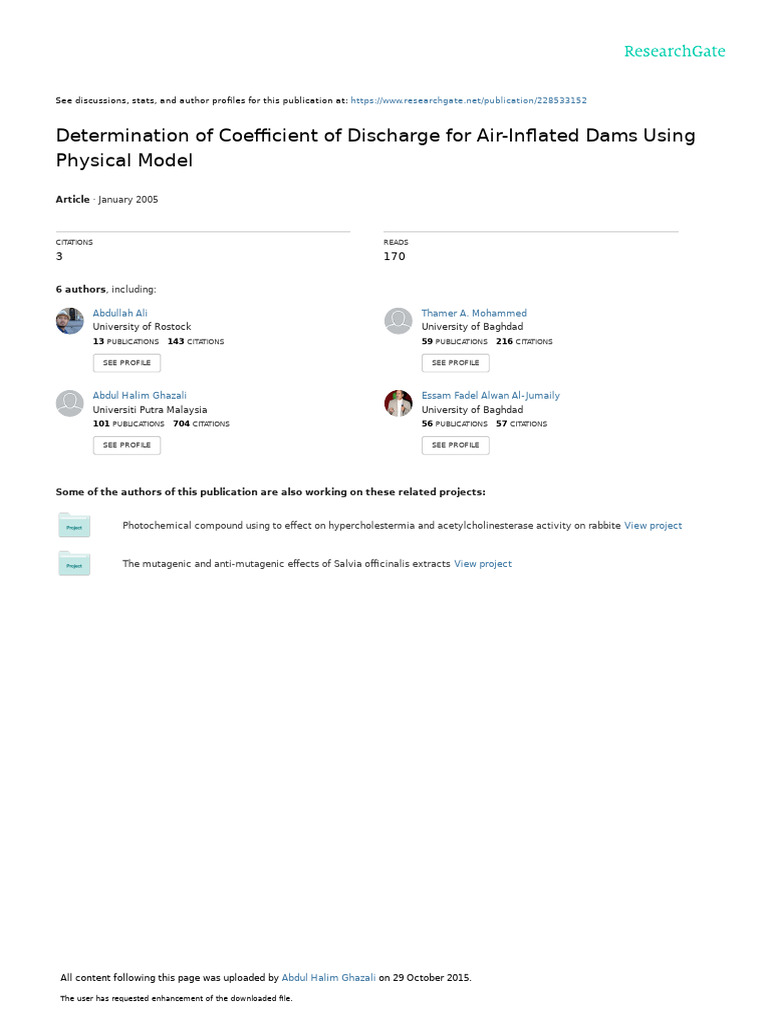 Determination of Coe Cient of Discharge For Air-In Ated Dams Using ...