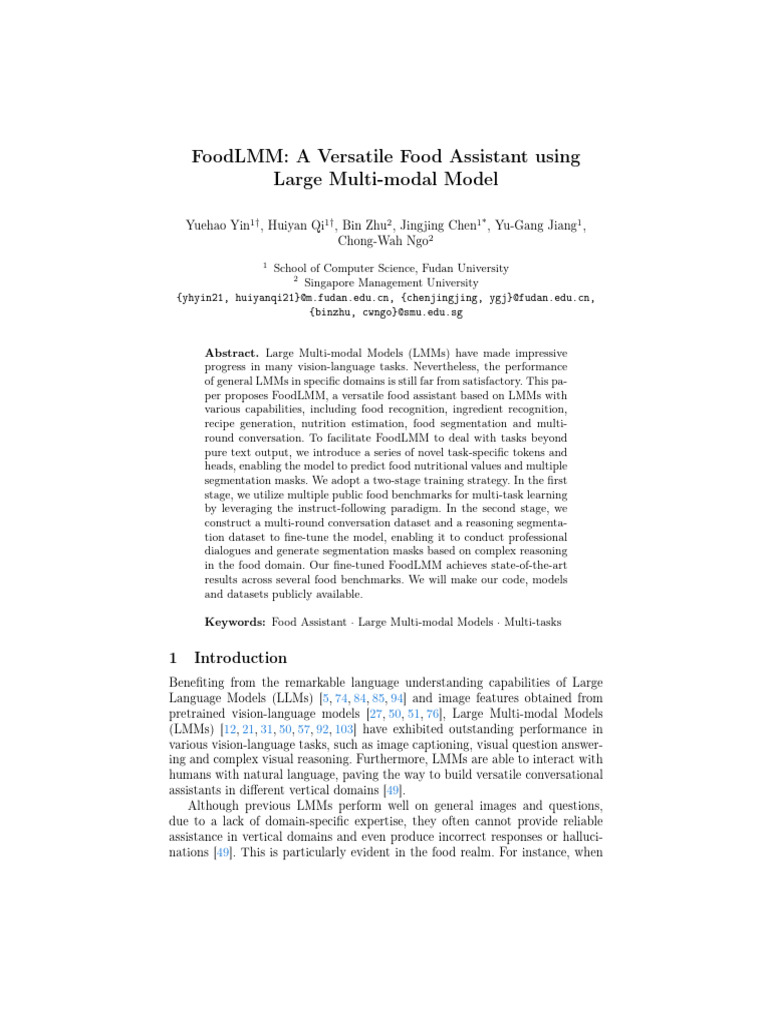 FoodLMM: Advanced Food Assistant Model | PDF | Image Segmentation | Calorie