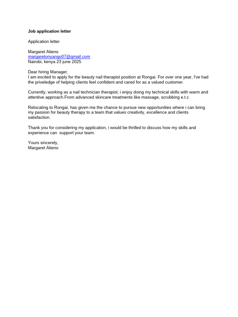 Nail Technician Cover Letter | PDF