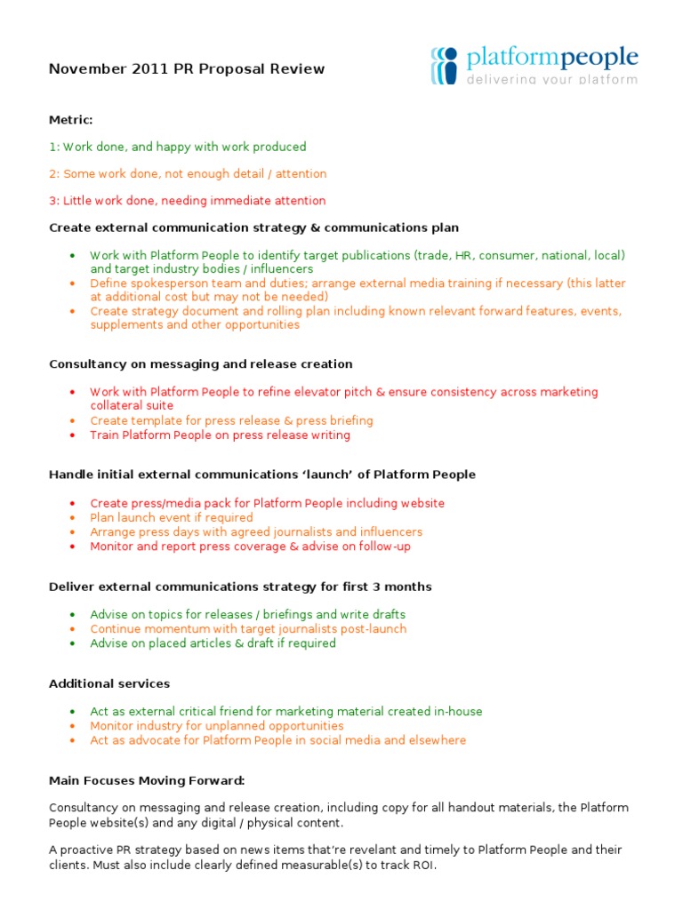 November 2011 PR Proposal Review | PDF | Career & Growth | Business