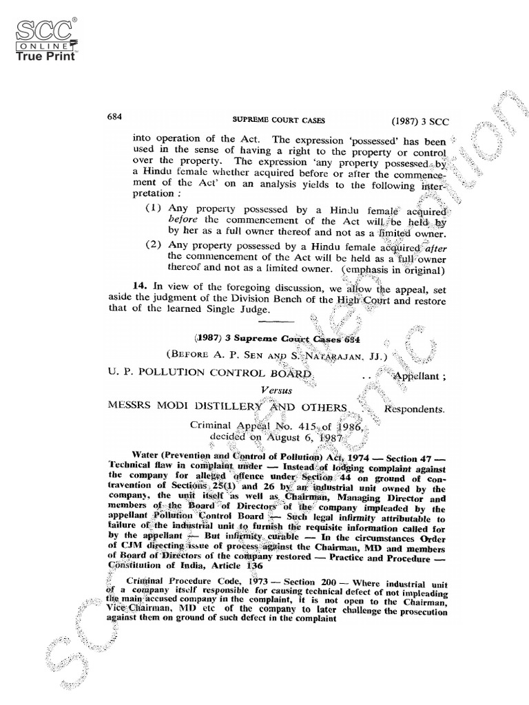 UP Pollution Control Board vs Modi Distillery | PDF | Courts | Law Of ...