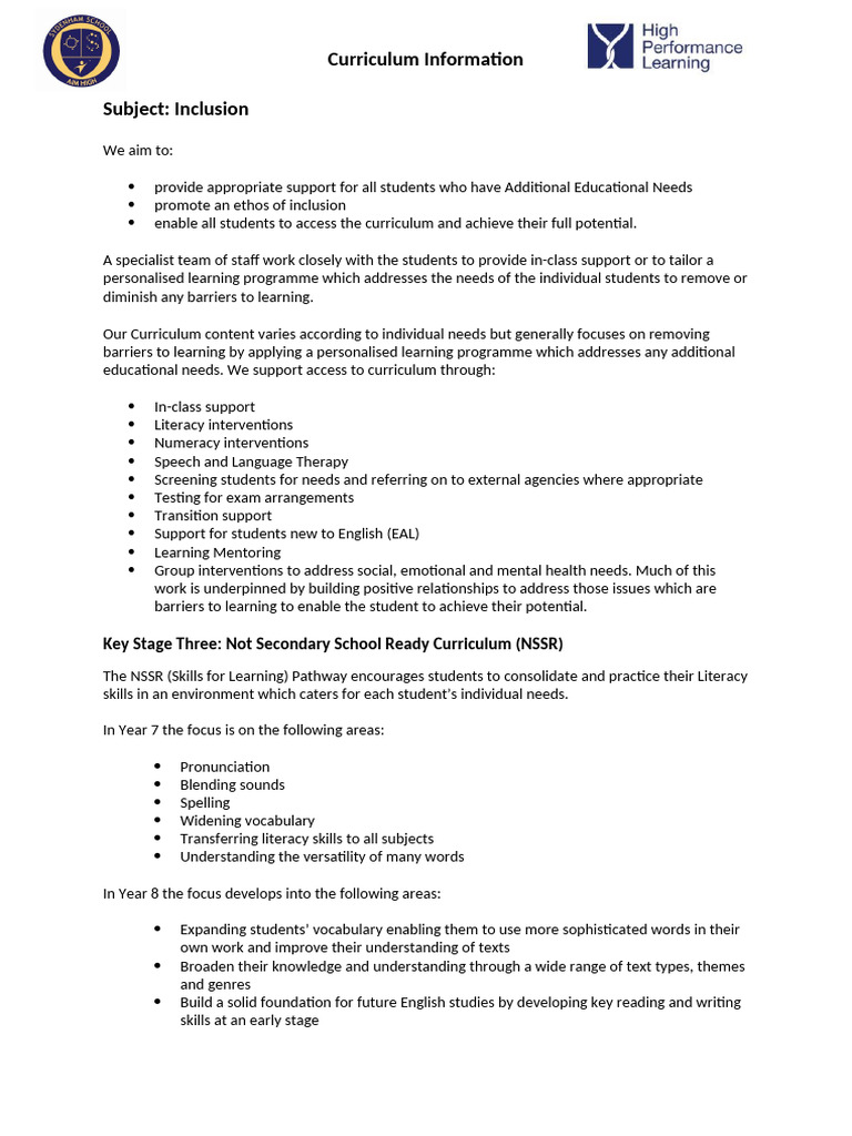 Inclusive Curriculum Support Strategies | PDF | Literacy | Curriculum