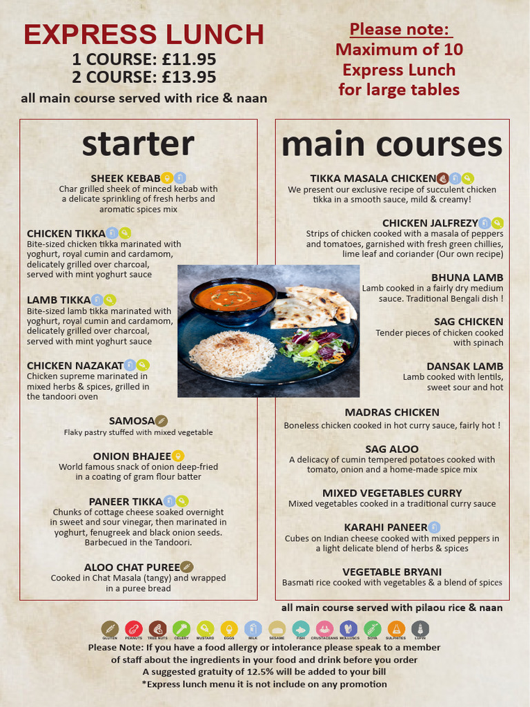 Express Lunch Menu at Indian Restaurant | PDF | Indian Cuisine | Curry