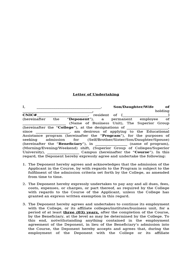 Letter of Undertaking | PDF | Indemnity | Business Law