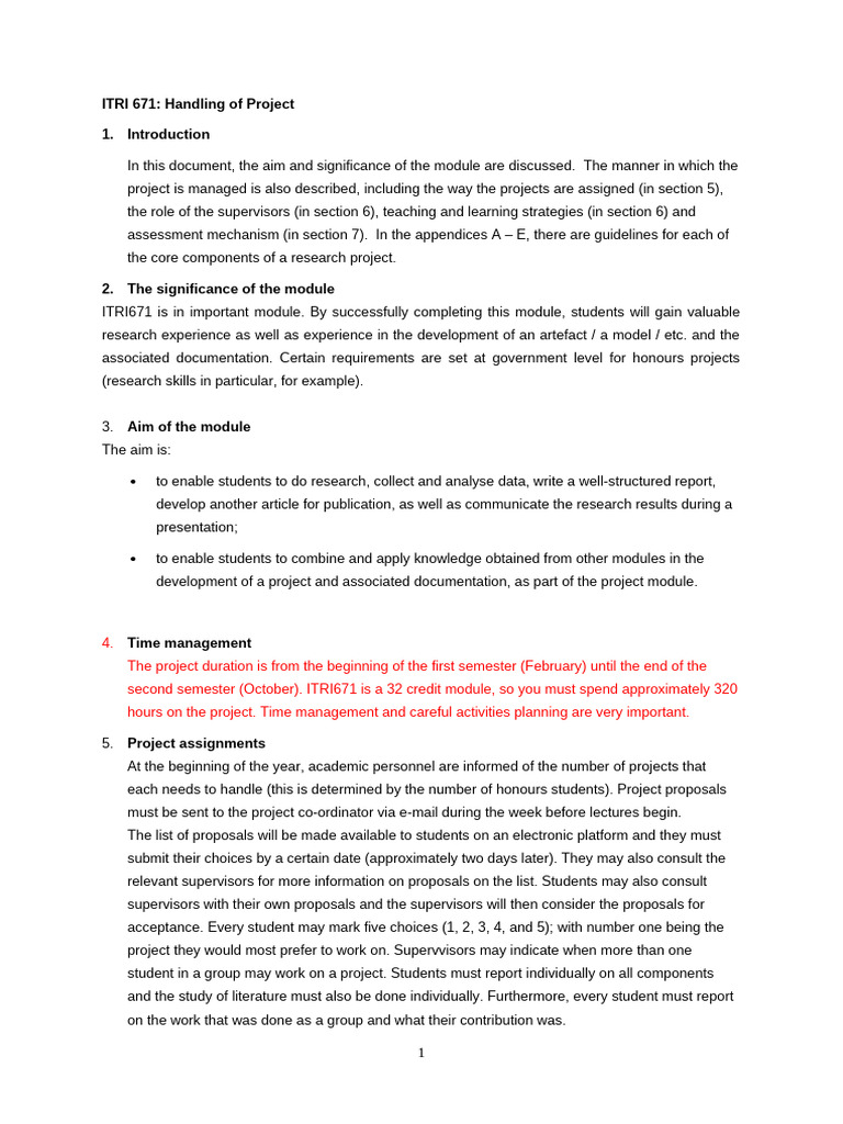 ITRI 671 Project Management Guidelines | PDF | Methodology ...