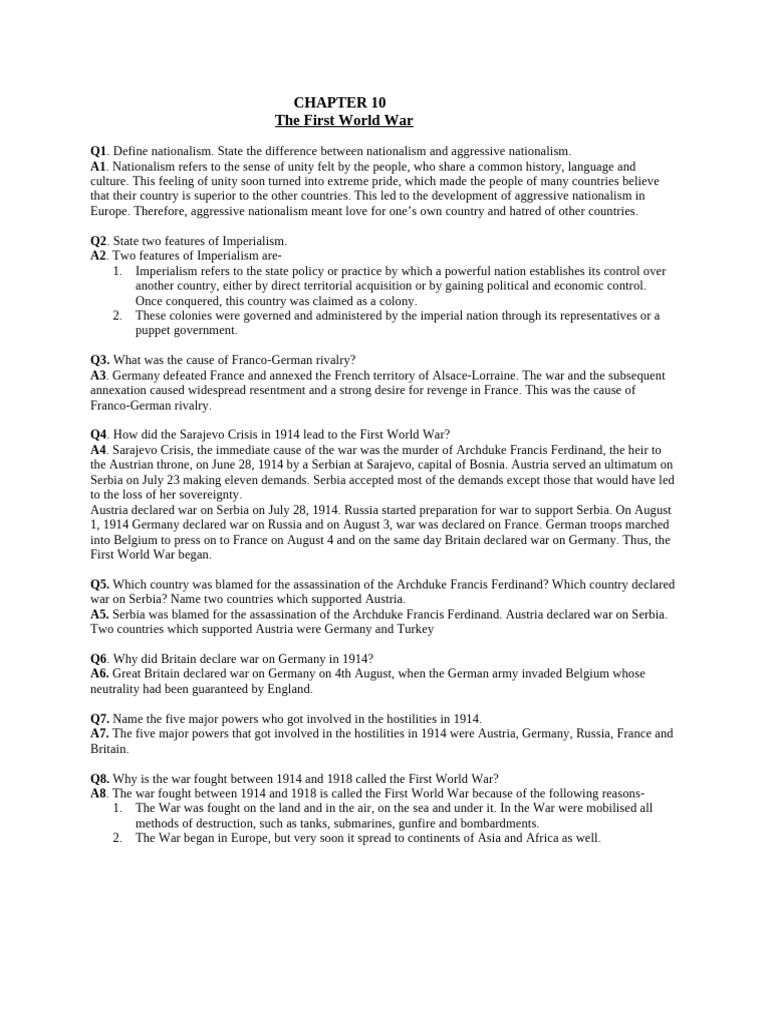 History Chapter 10 The First World War | PDF | World War I | Treaty Of ...