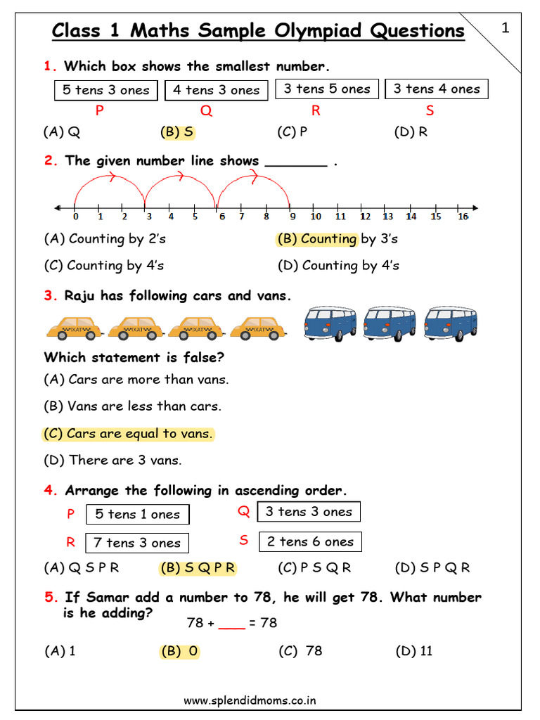 Class 1 Maths Olympiad Questions | PDF | Shape | Geometric Objects