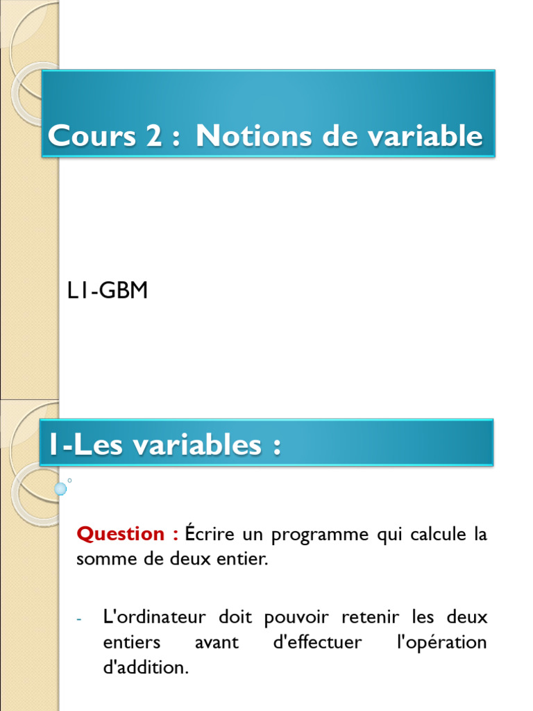 Notions de variable en informatique | PDF | Variable (informatique ...