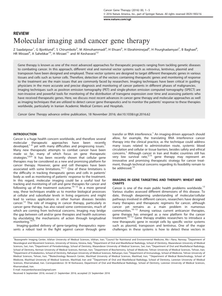 Molecular Imaging in Cancer Gene Therapy | PDF | Medical Imaging ...