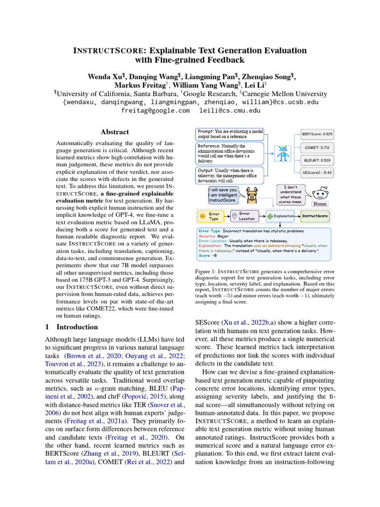 INSTRUCTSCORE: Explainable Text Evaluation | PDF | Annotation | Parsing