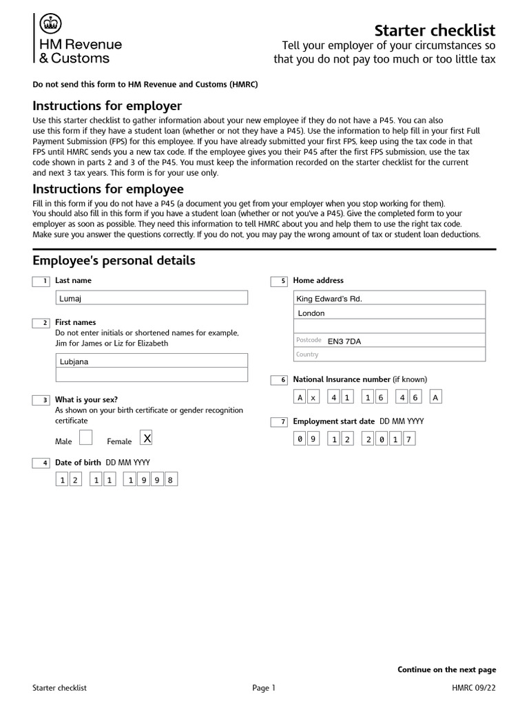 New Employee Starter Checklist | PDF | Payments | Government Finances