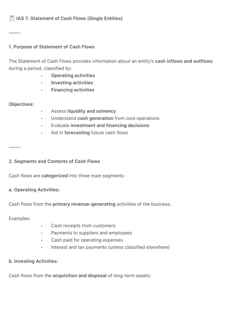? IAS 7 - Statement of Cash Flows (Single Entities) | PDF | Cash Flow ...