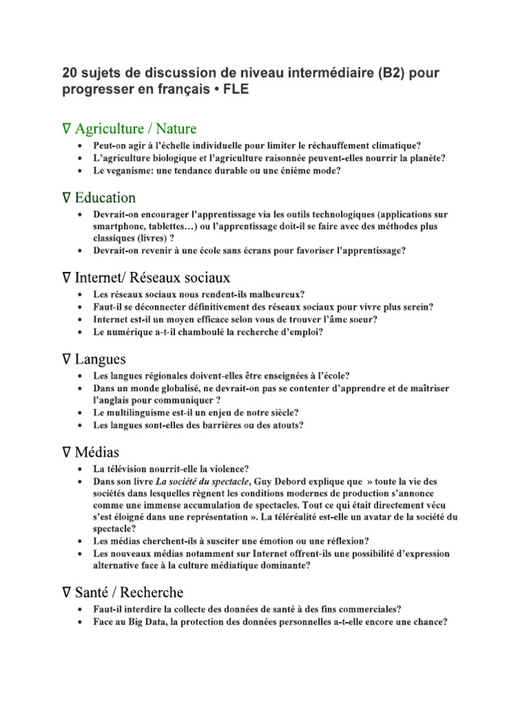 20 Sujets de Discussion | PDF