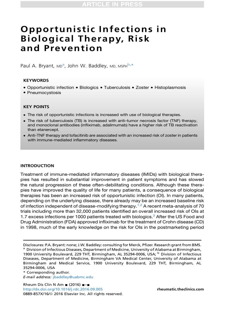2016 - Opportunistic Infections in Biological Therapy, Risk and ...