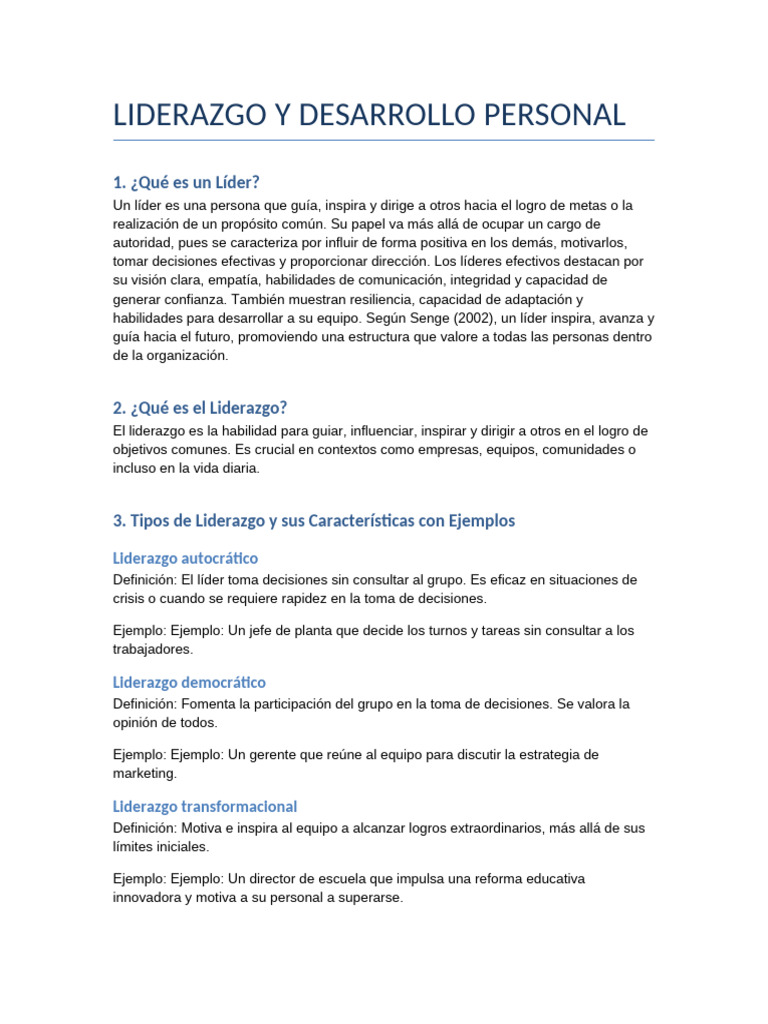 Tipos y Claves del Liderazgo Efectivo | PDF | Liderazgo | Toma de ...