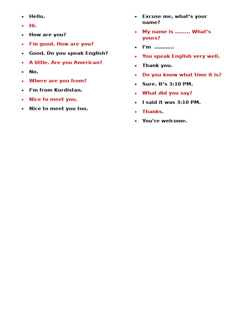 Basic English Conversation Example | PDF