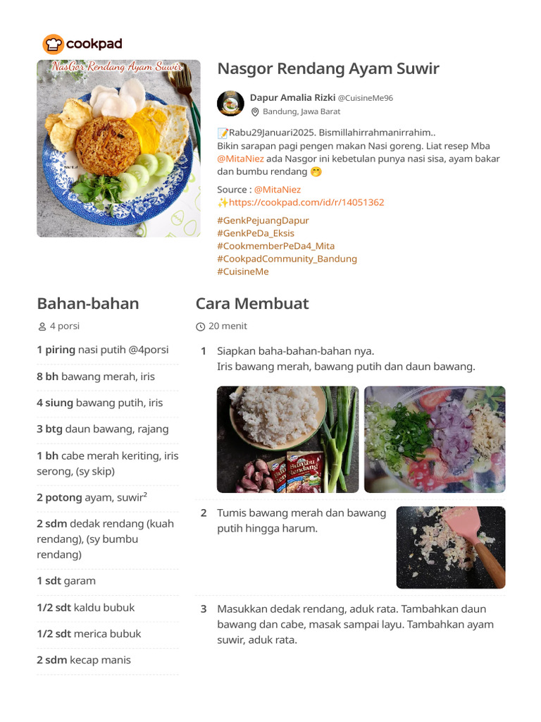 Resep Nasgor Rendang Ayam Suwir Oleh Dapur Amalia Rizki - Cookpad | PDF