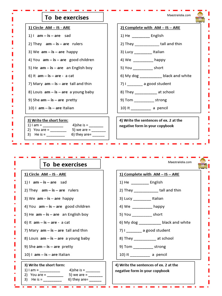 To Be Verb Exercises for Beginners | PDF